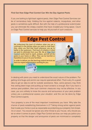 Benefits of availing regular Edge Pest control Service