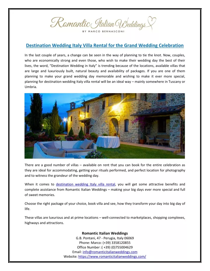 destination wedding italy villa rental