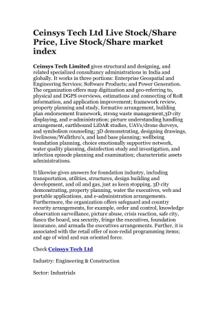 ceinsys tech ltd live stock share price live