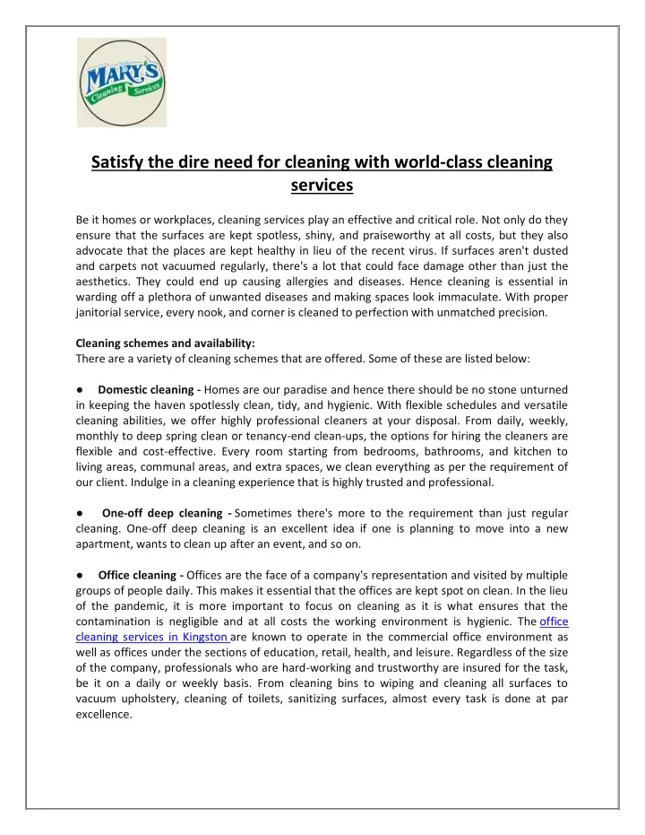 satisfy the dire need for cleaning with world