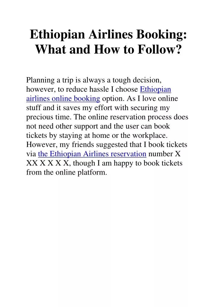 ethiopian airlines booking what and how to follow