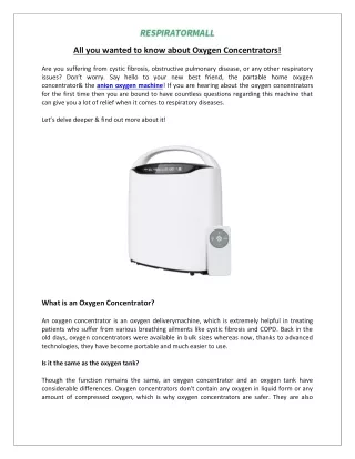 All you wanted to know about Oxygen Concentrators