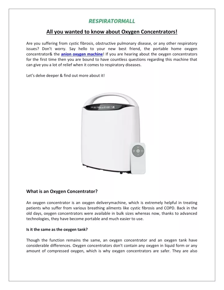 all you wanted to know about oxygen concentrators