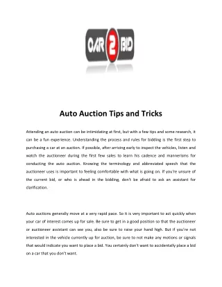 auto auction tips and tricks