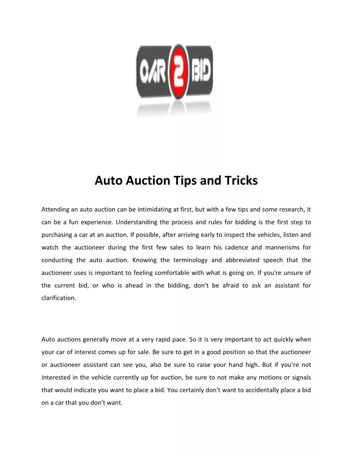 auto auction tips and tricks
