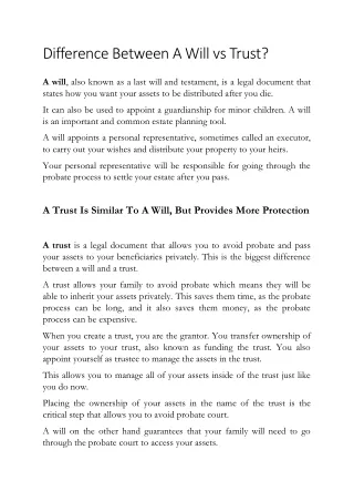 difference between a will vs trust