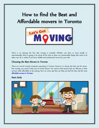 How to find the Best and Affordable movers in Toronto