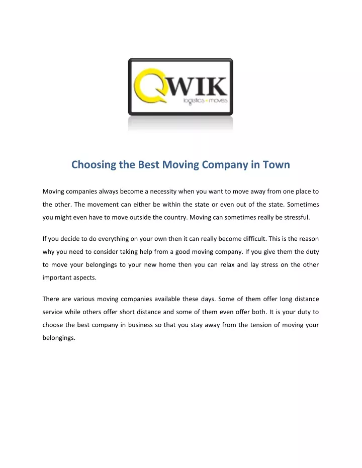 choosing the best moving company in town