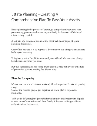 estate planning creating a comprehensive plan