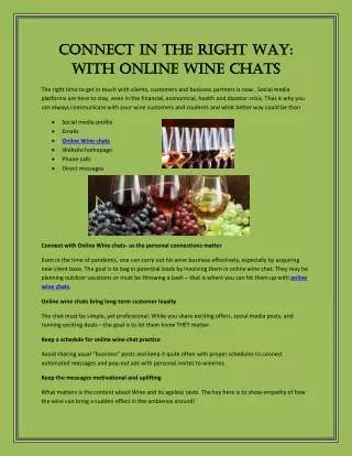 Connect in the Right way : With Online Wine Chats