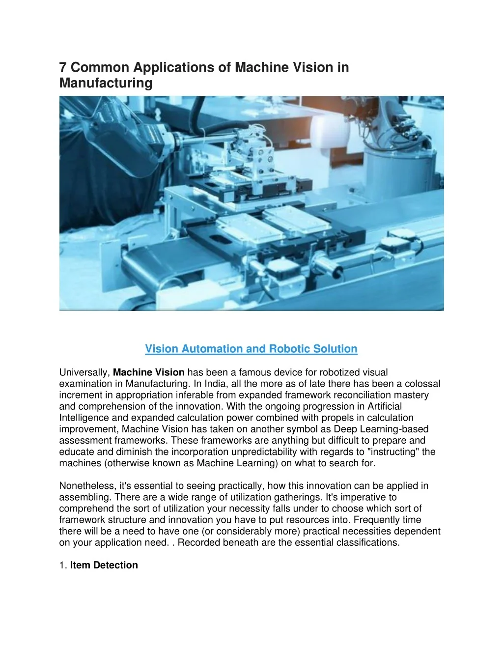 Ppt 7 Common Applications Of Machine Vision In Manufacturing