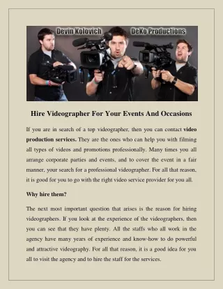 Hire An Expert At An Affordable Price For Video Productions