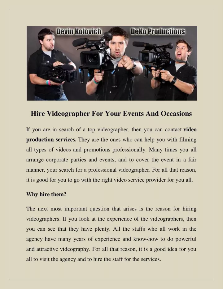 hire videographer for your events and occasions