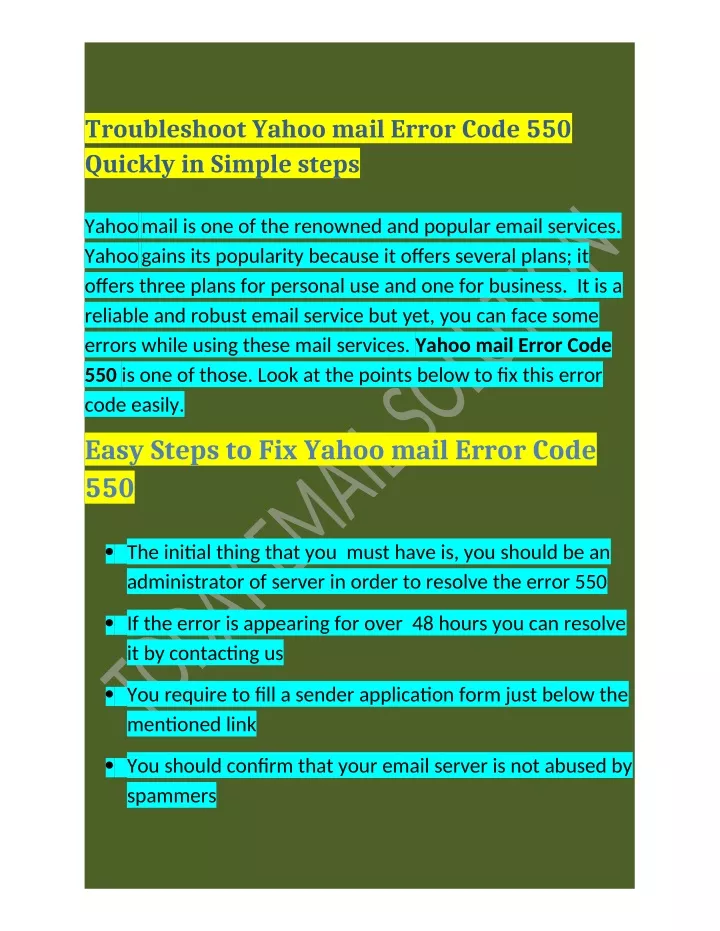 troubleshoot yahoo mail error code 550 quickly