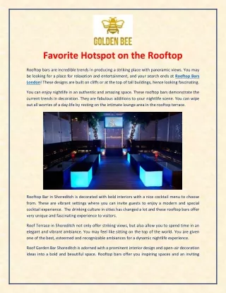Favorite Hotspot on the Rooftop Bars London