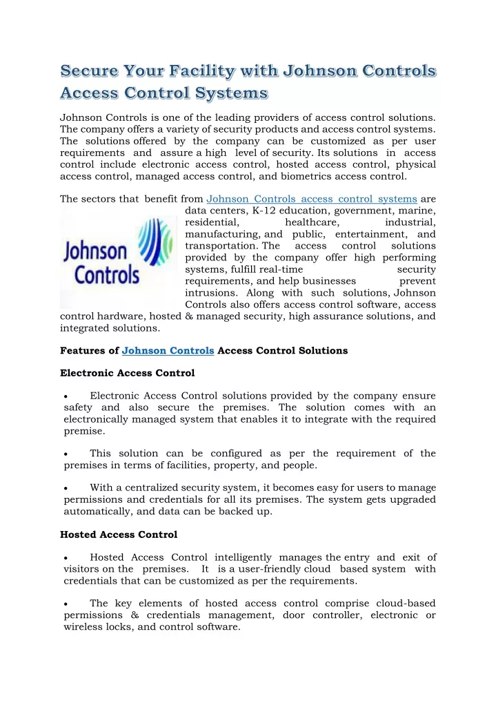 johnson controls is one of the leading providers