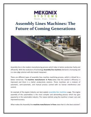Assembly Lines Machines: The Future of Coming Generations