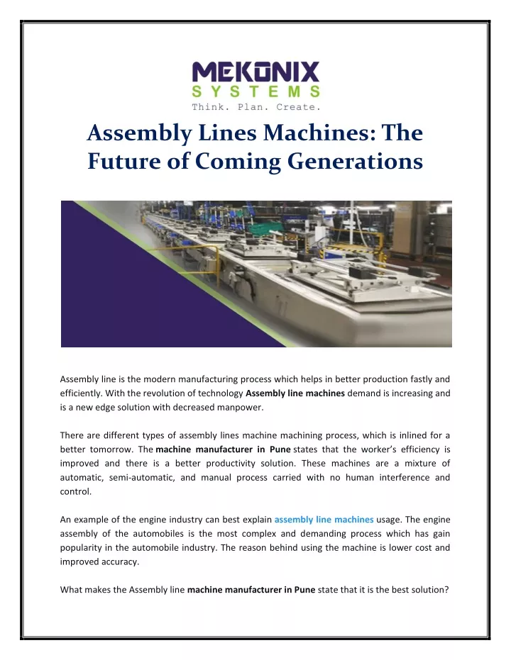 assembly lines machines the future of coming
