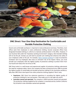 DNC Direct: Your One-Stop Destination for Comfortable and Durable Protective Clothing