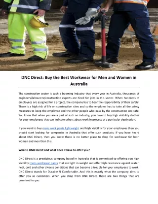 DNC Direct: Buy the Best Workwear for Men and Women in Australia