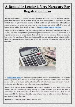 a reputable lender is very necessary