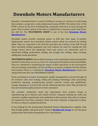 Downhole Motors Manufacturers