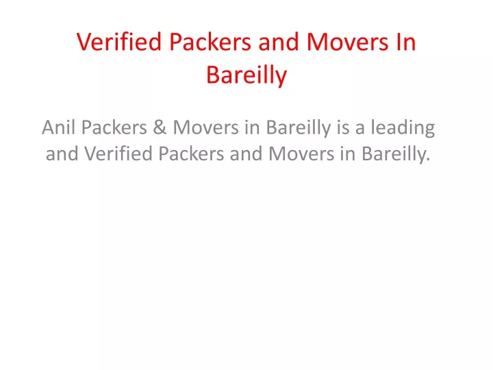 verified packers and movers in bareilly