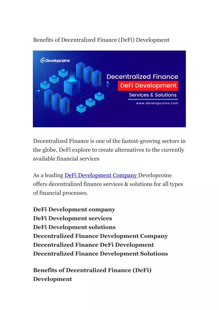 benefits of decentralized finance defi development