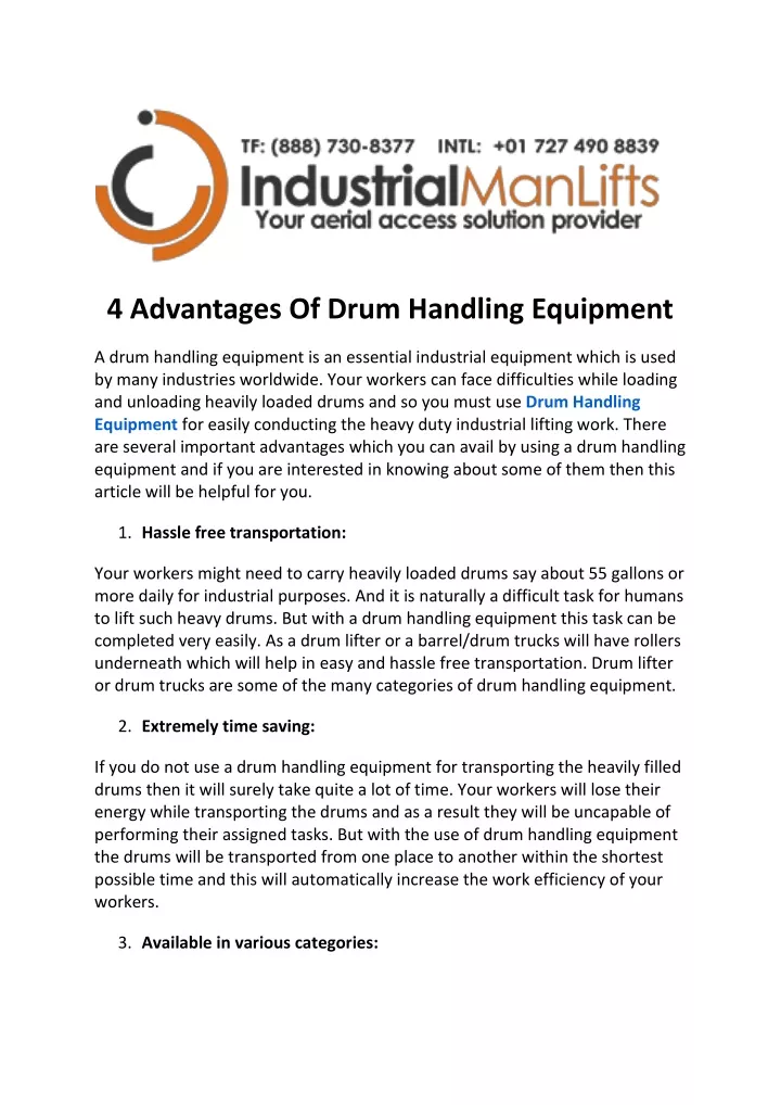 4 advantages of drum handling equipment
