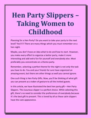 Hen Party Slippers – Taking Women to Childhood