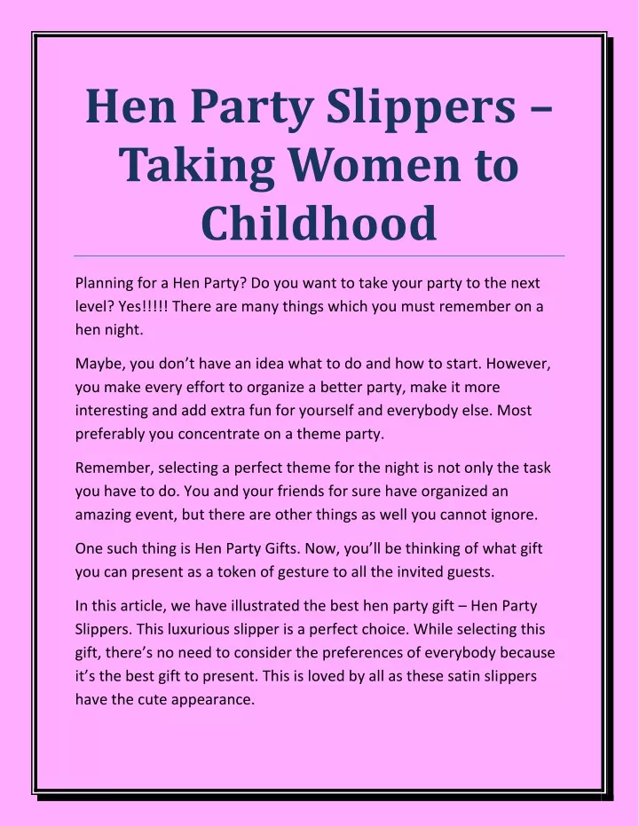 hen party slippers taking women to childhood