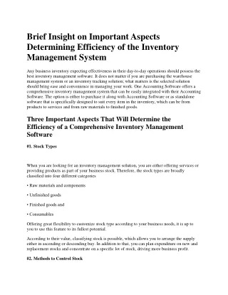 Brief Insight on Important Aspects Determining Efficiency of the Inventory Management System