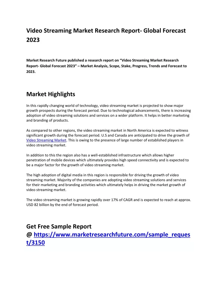 video streaming market research report global