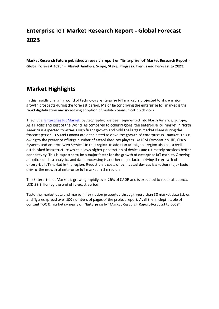 enterprise iot market research report global