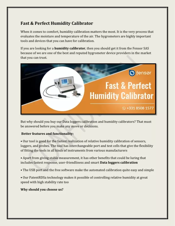 fast perfect humidity calibrator