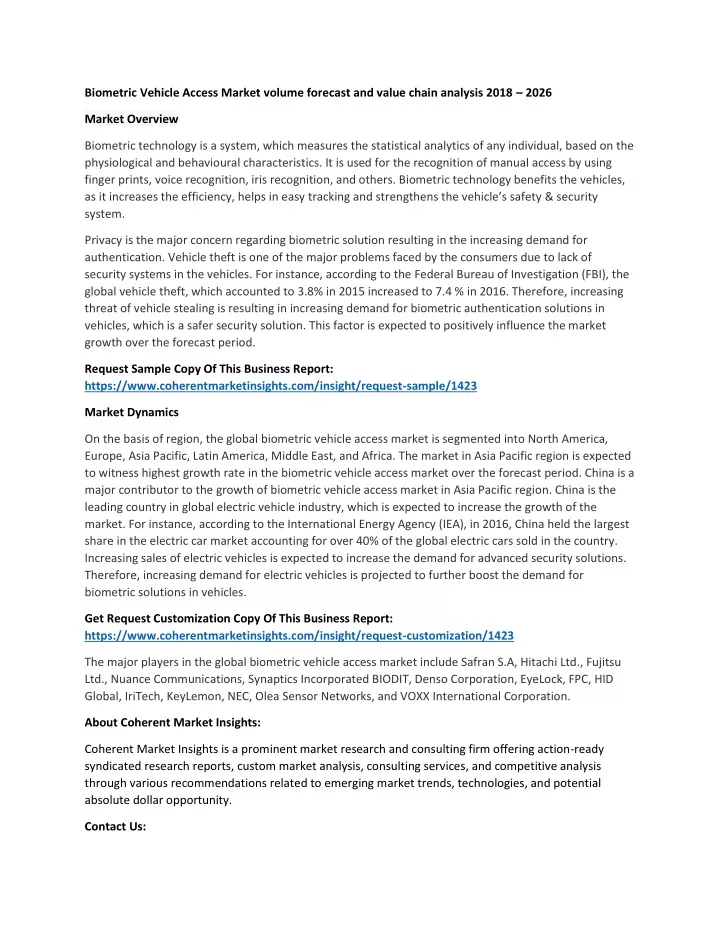 biometric vehicle access market volume forecast