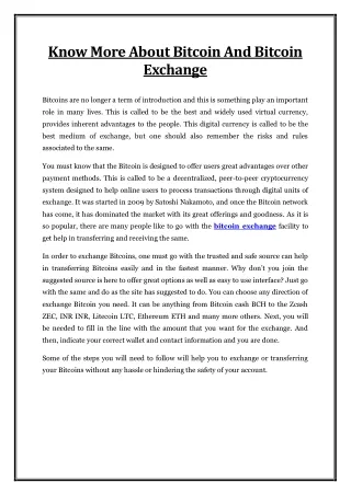 know more about bitcoin and bitcoin exchange
