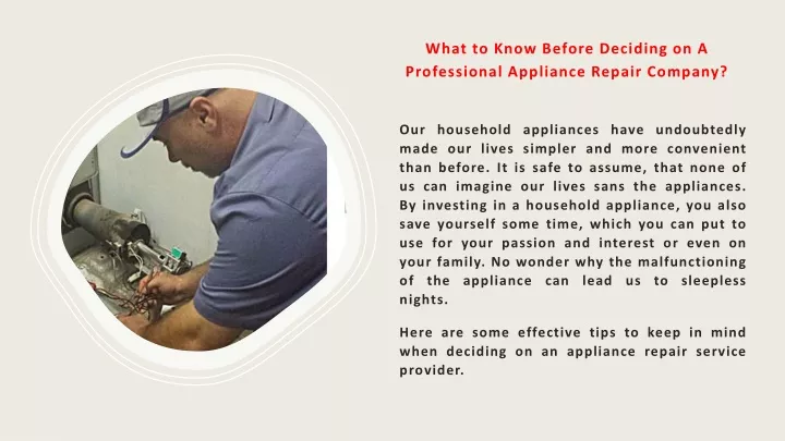 what to know before deciding on a professional appliance repair company