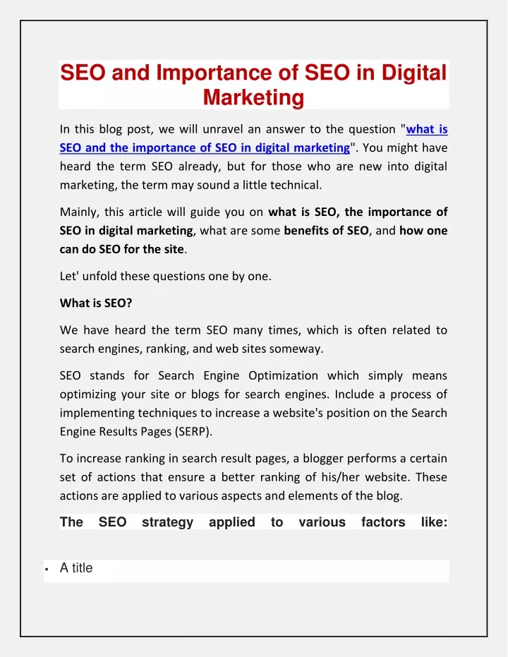 seo and importance of seo in digital marketing