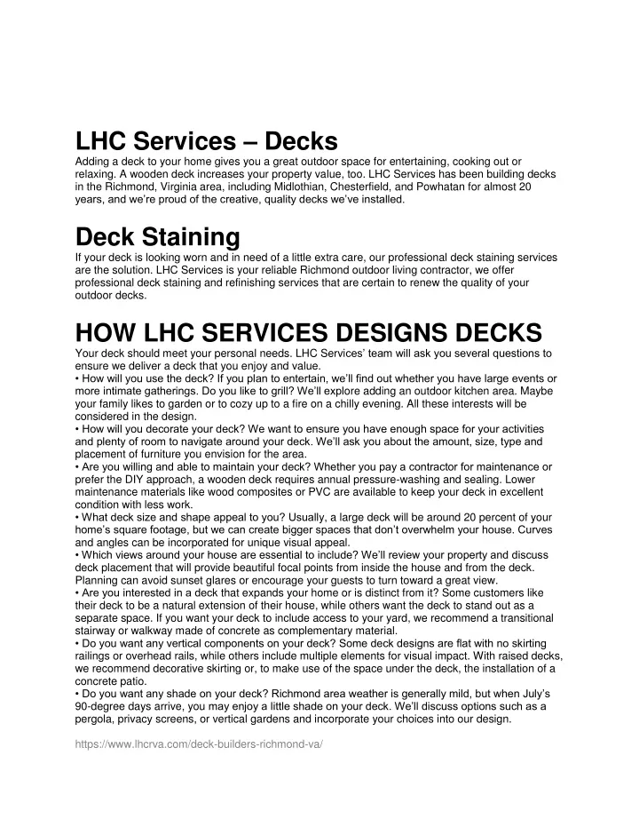 lhc services decks adding a deck to your home