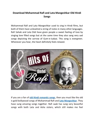 Download Mohammad Rafi and Lata Mangeshkar Old Hindi Songs