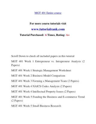 MGT 401 Experience Tradition- tutorialrank.com