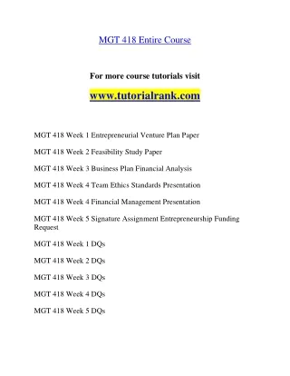 MGT 418 Experience Tradition- tutorialrank.com