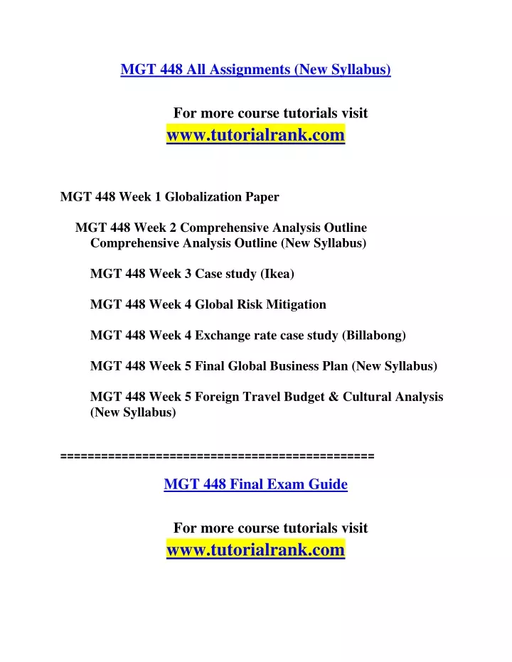 mgt 448 all assignments new syllabus for more