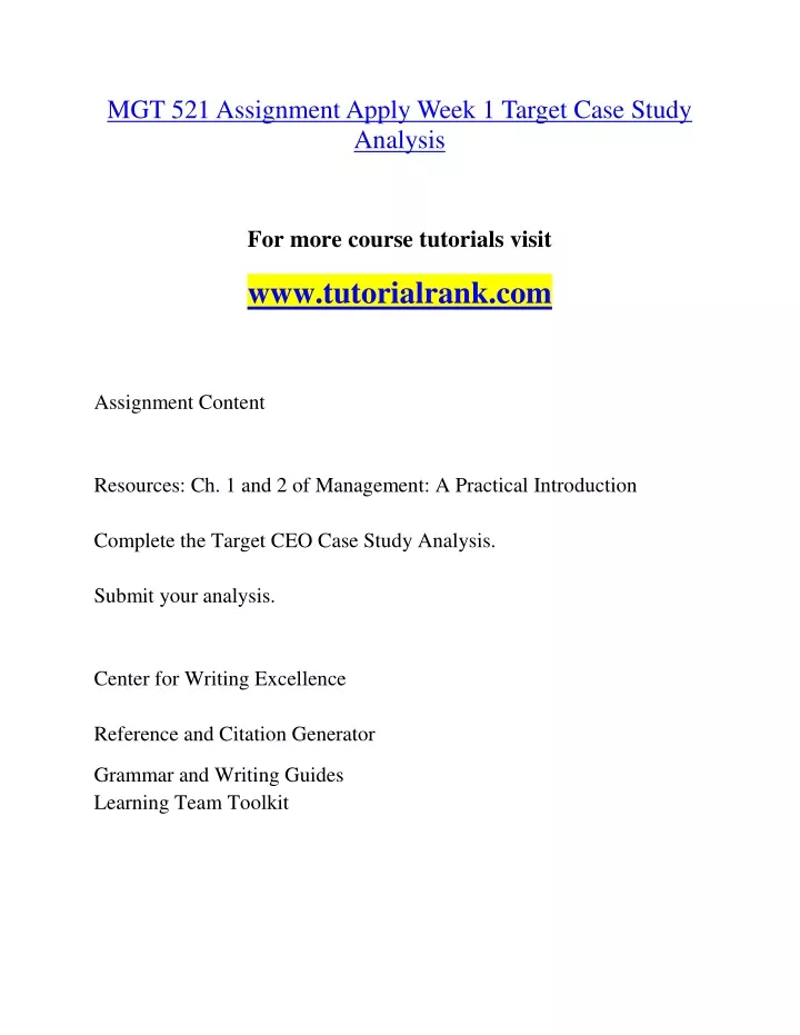 mgt 521 assignment apply week 1 target case study