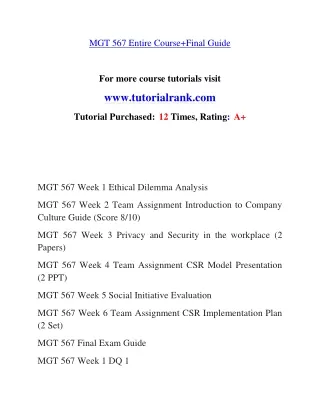 MGT 567 Experience Tradition- tutorialrank.com