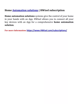 home automation solutions hwisel subscription