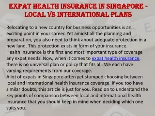 Expat Health Insurance in Singapore - Local vs International Plans