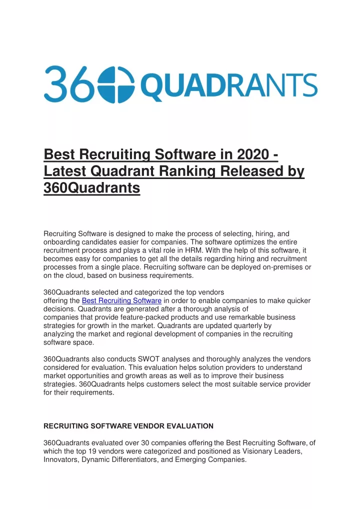 best recruiting software in 2020 latest quadrant