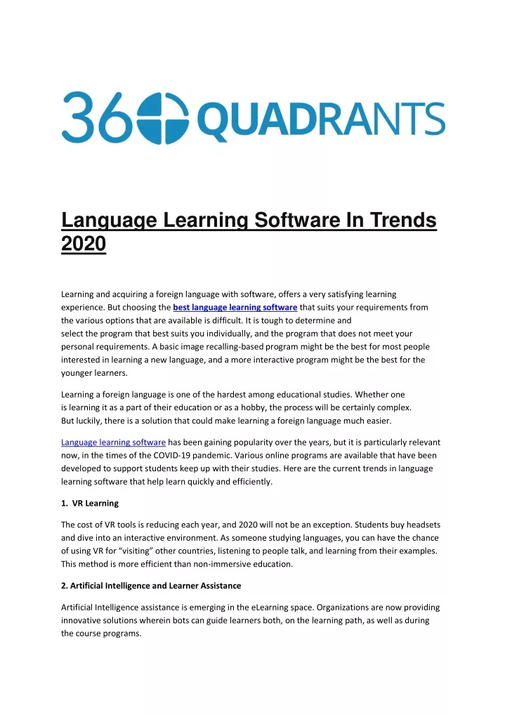 language learning software in trends 2020